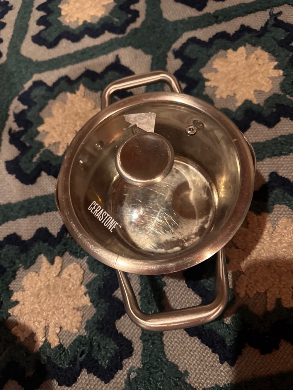 David Burke Regency II stainless steel 1.6 qt pot with a glass lid by cerastone